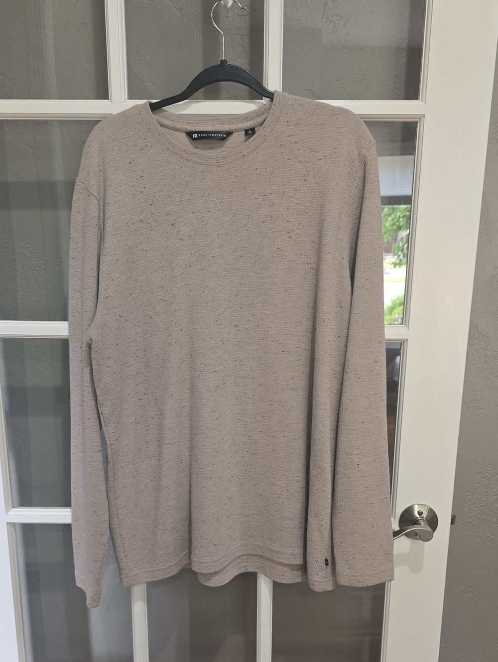 Mens Travis Mathew Light Taupe Long-Sleeve Crew Knit Shirt
